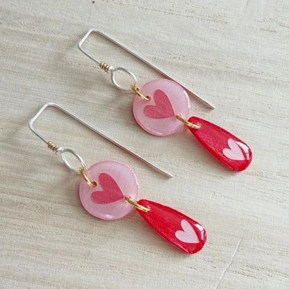 Heart Drop Earrings | Pink and Red