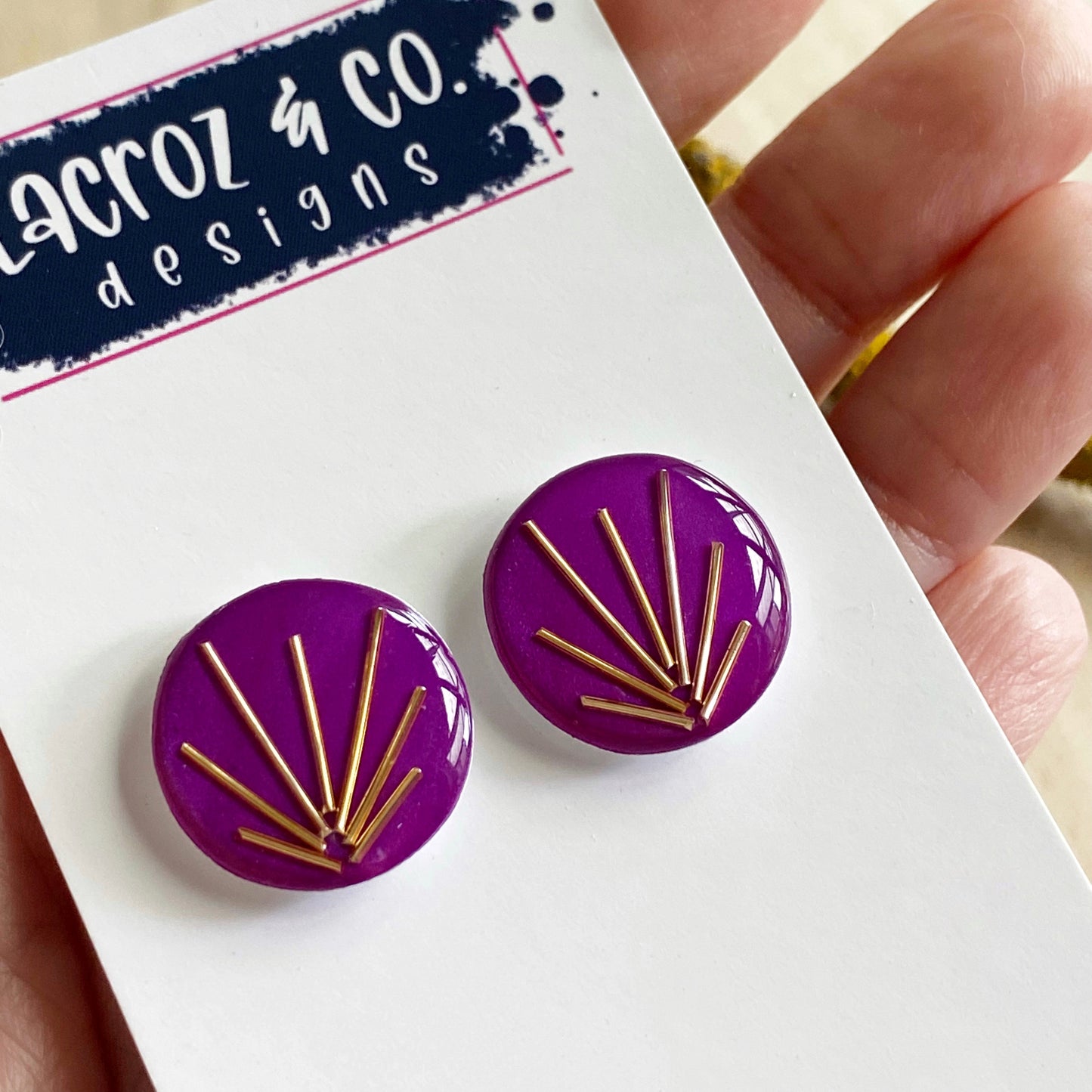 Art Deco Stud Earrings | Purple