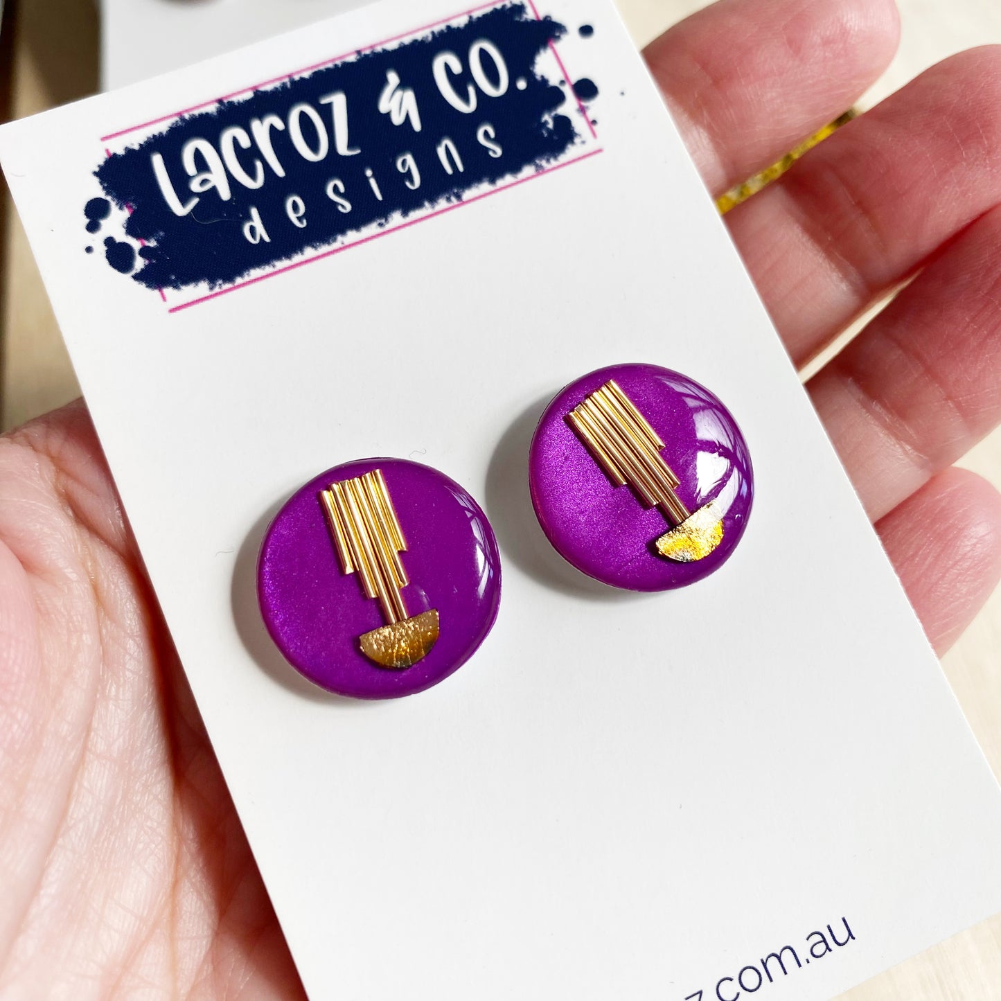 Art Deco Stud Earrings | Purple