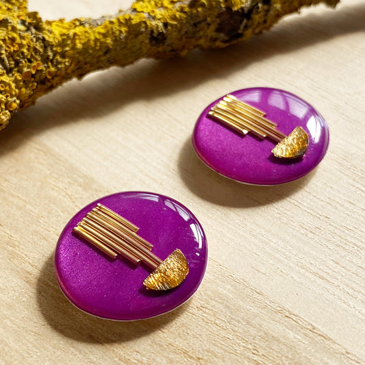 Art Deco Stud Earrings | Purple