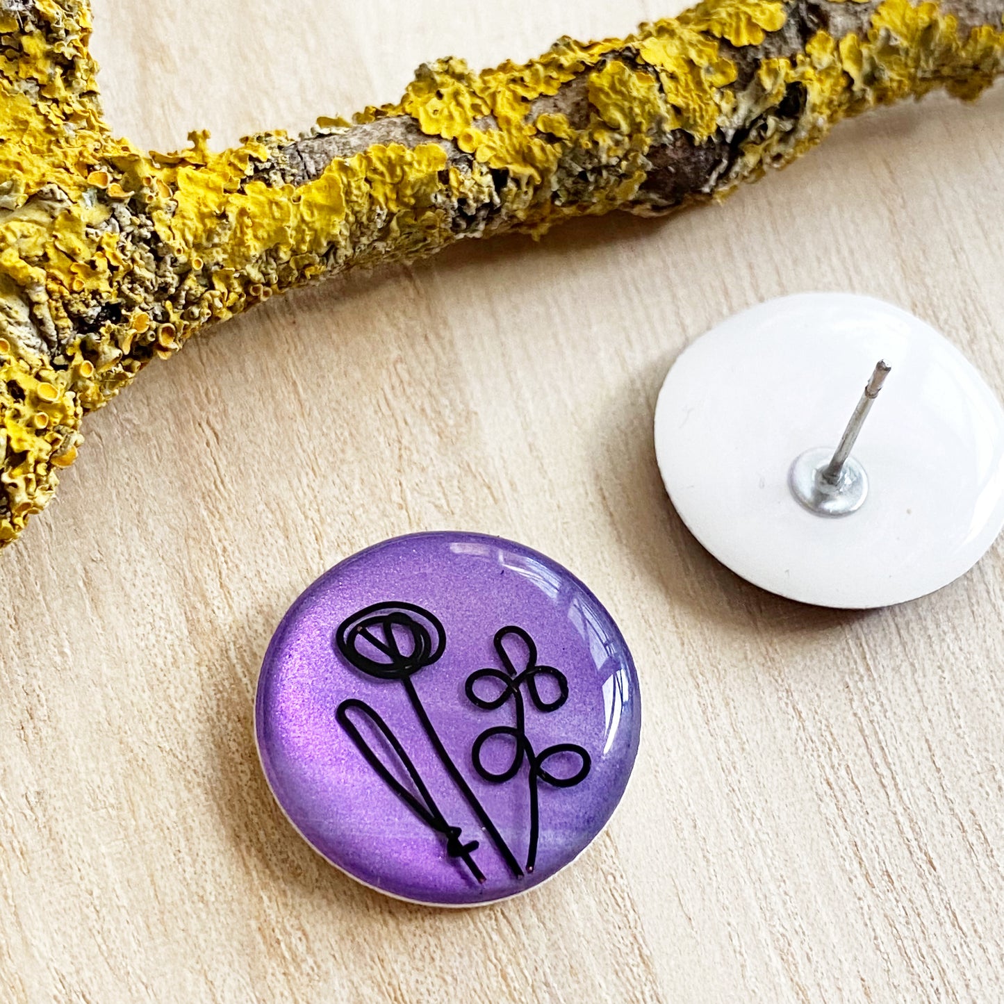 Floral Wire Art Earrings | Purple