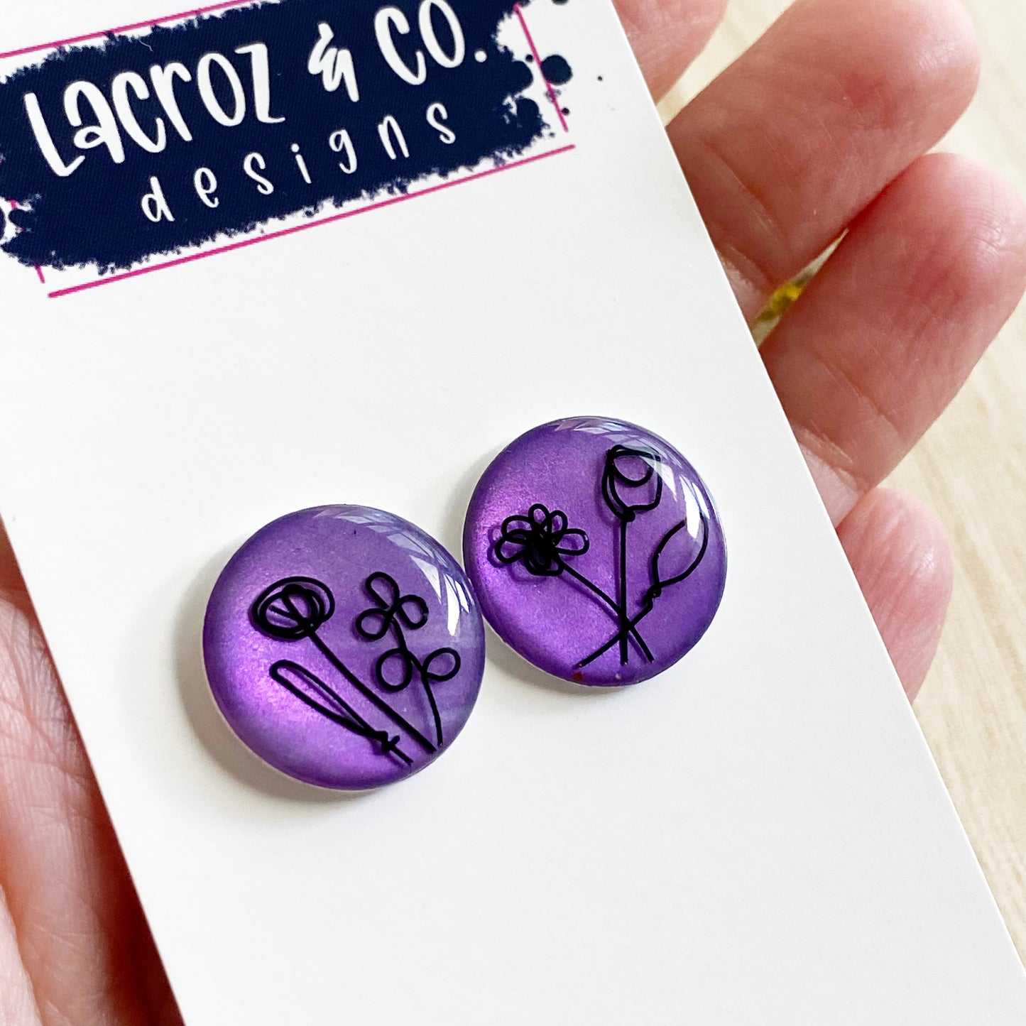 Floral Wire Art Earrings | Purple