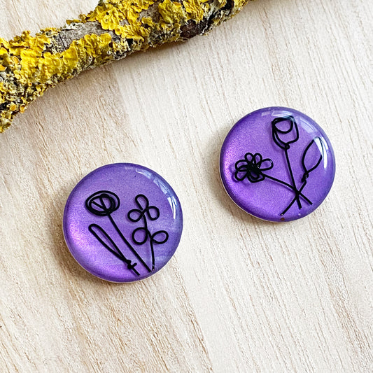 Floral Wire Art Earrings | Purple