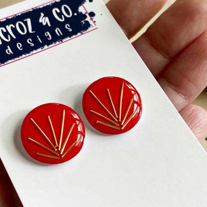 Art Deco Stud Earrings | Red