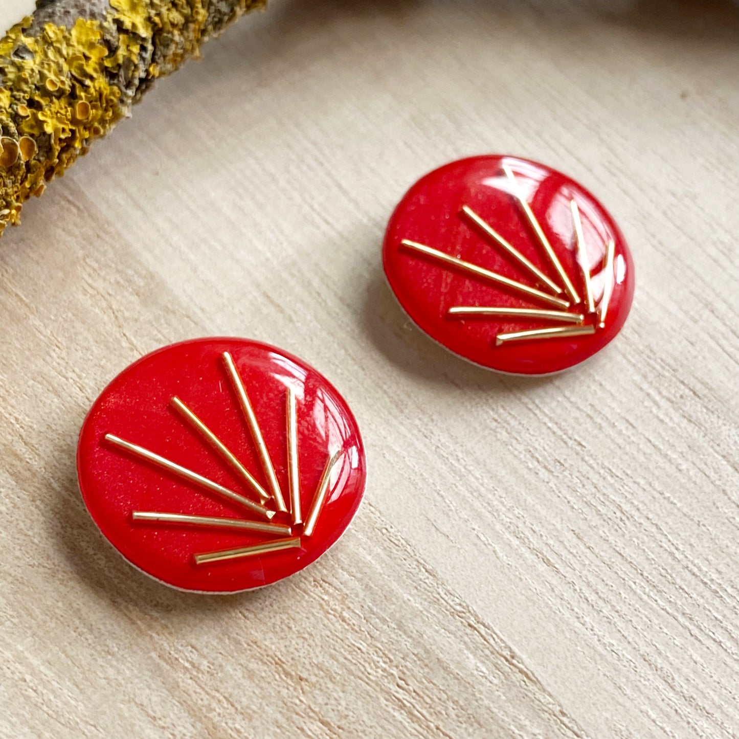 Art Deco Stud Earrings | Red