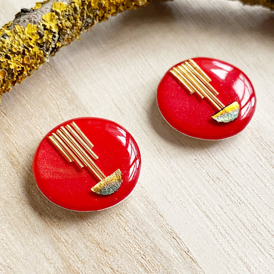 Art Deco Stud Earrings | Red
