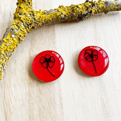 Floral Wire Art Earrings | Red