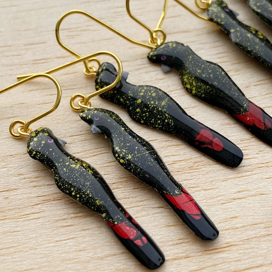 Custom Order for Tullara - mini Red-tailed Black Cockatoo Earrings