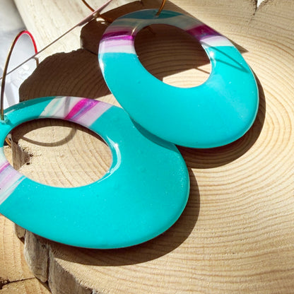 Oval Hoop Earrings | Aqua Pink