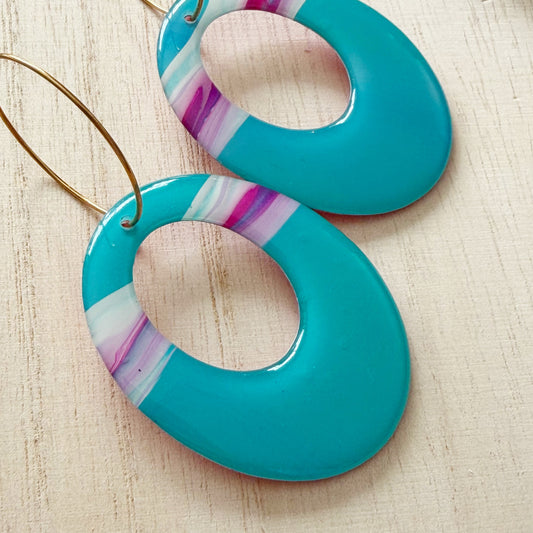 Oval Hoop Earrings | Aqua Pink