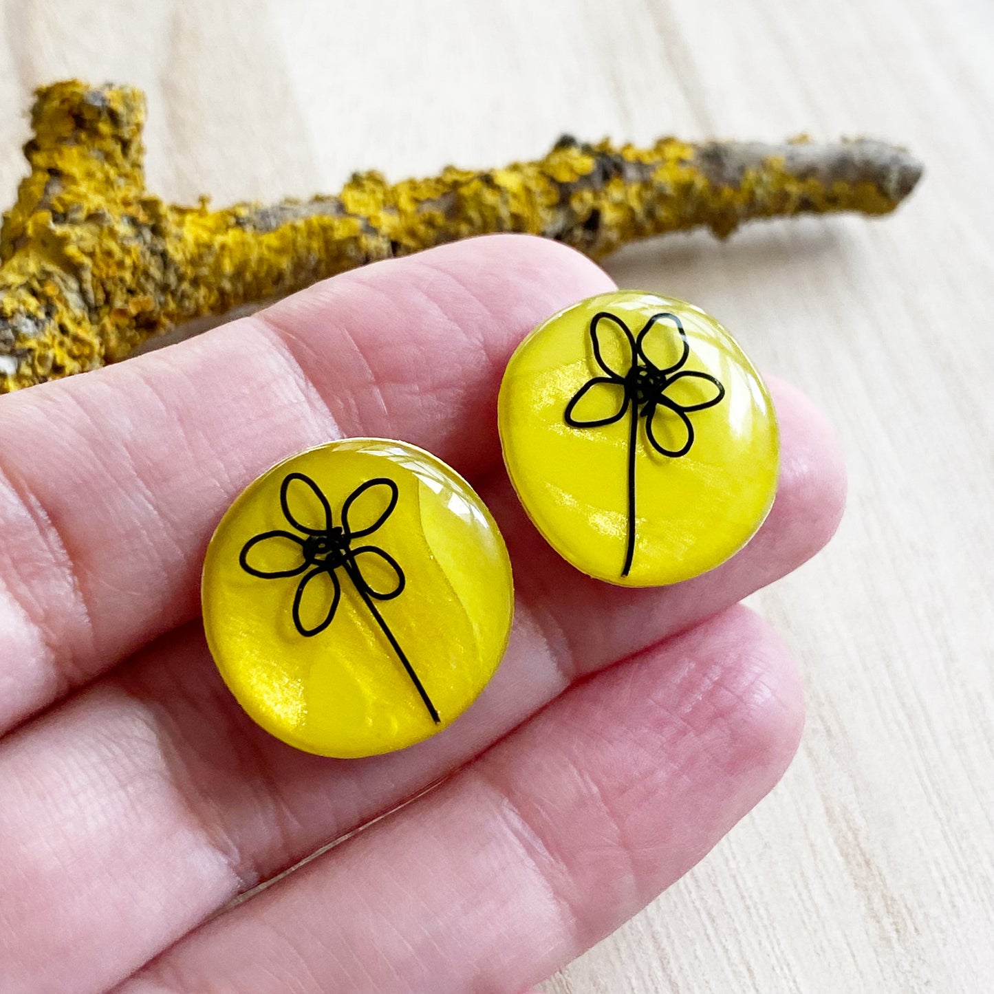 Floral Wire Art Earrings | Yellow