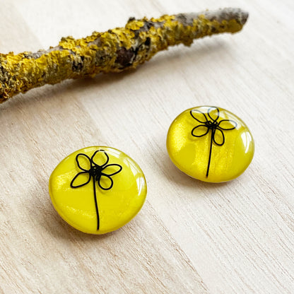 Floral Wire Art Earrings | Yellow
