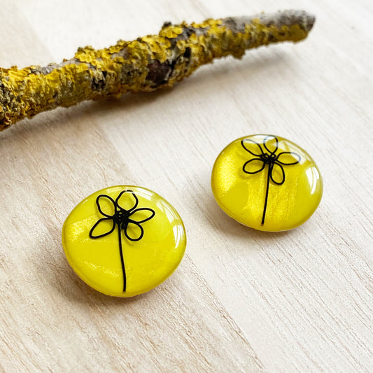 Floral Wire Art Earrings | Yellow