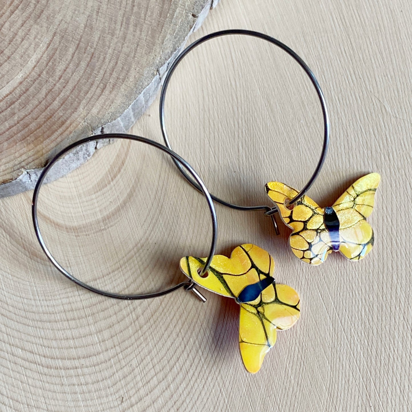 Butterflies | Hoop Earrings | Yellow