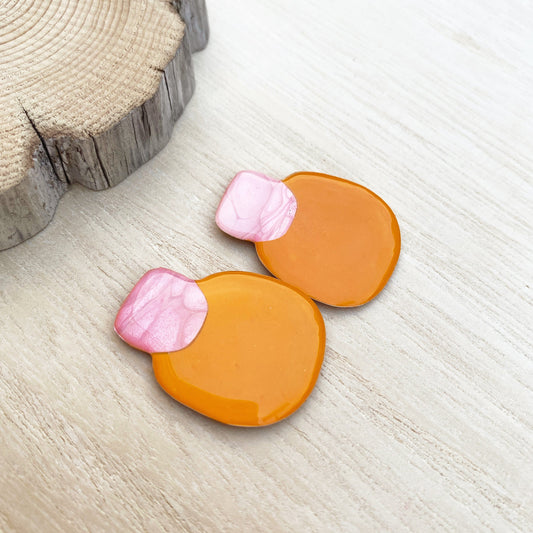 Lacroz Creations Earrings Elsa | Pink & Yellow Organic Square Stud Earrings.