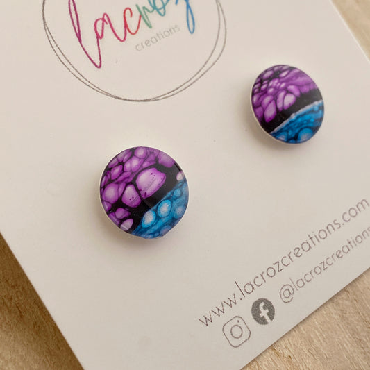 Small Stud Earrings | Purple, Blue and Black
