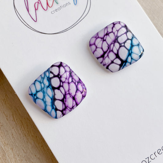 Medium Stud Earrings | White Purple and Black