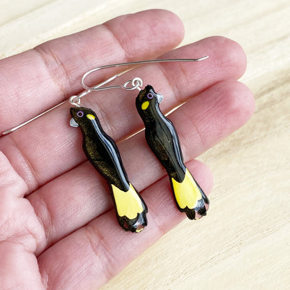 Yellow-tailed Black Cockatoo Earrings | mini size